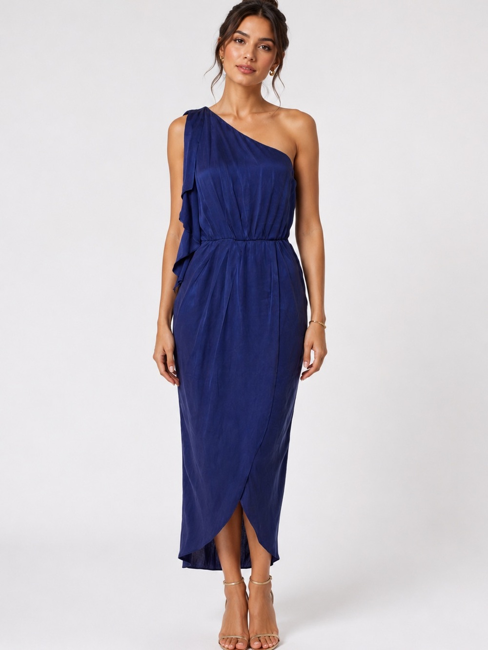 ALICE + OLIVIA Blue Sueded Silk Midi Dress